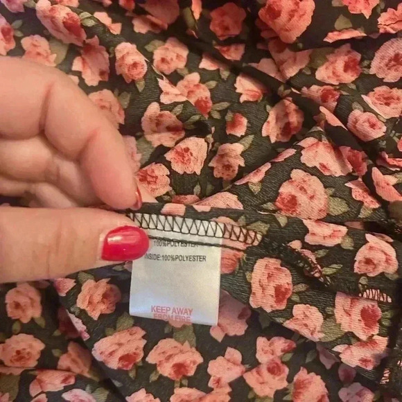 Nasty Gal Collection V Neck Rose Floral Puff Sleeve Ruffle Mini Wrap Dress - Picture 12 of 12